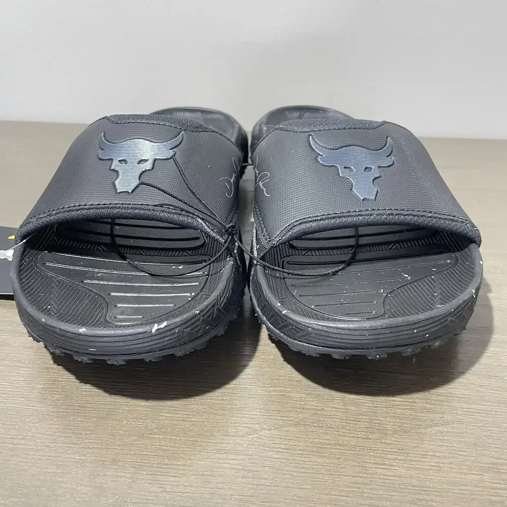 Under Armour Mens Size 7 Slides NEW Project Rock 3 Black Womens 8.5 UA